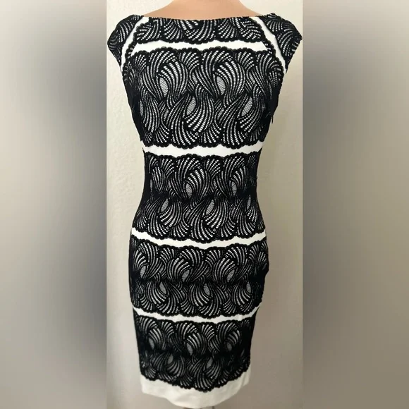 knee length dresses for ladies Bebe Women's Illusion Lace Midi Dress main image 1